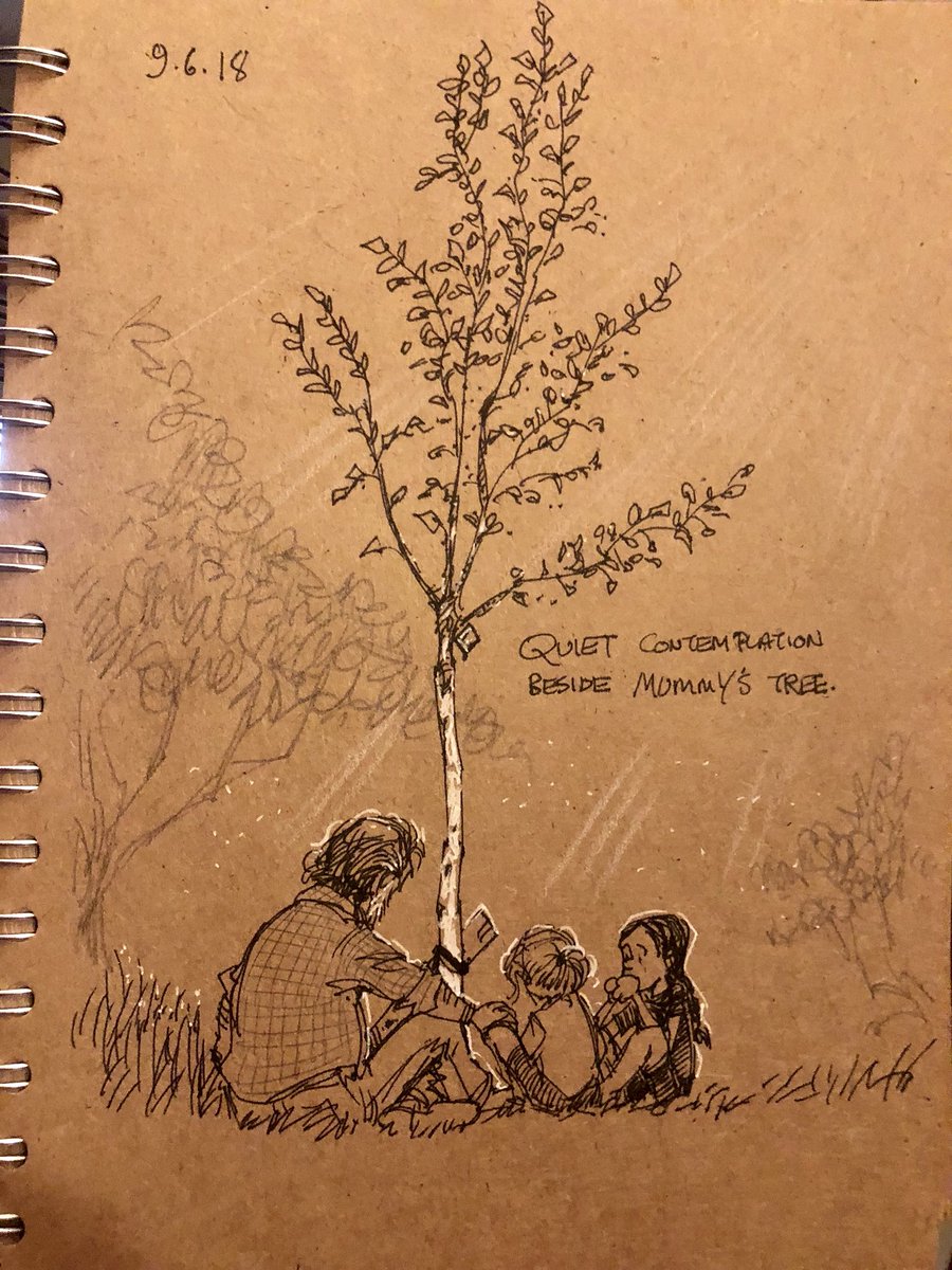 Visited Joy’s tree again today. It was so beautiful that I had to sit and have a bit of a cry. The kids came over and sat quietly with me until I stopped. Don’t know how I would have got through the last few months without them. They give me strength. #doodleaday #widowerlife