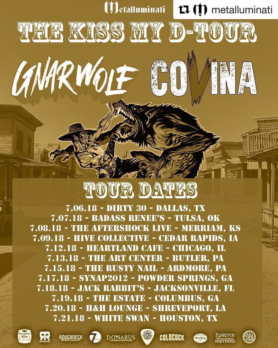 gnarlywerewolf's tweet photo. We are proud to announce that we will be touring with @covinabandtx again in July. We're ready to see new places, shreddd, and create memories
Artwork/support: Metalluminati
#gnarwolf #covina #kissmyd #tour #gnarvina #gnarwolftribe 
🚎💨💨 https://t.co/bFctlCnx7q