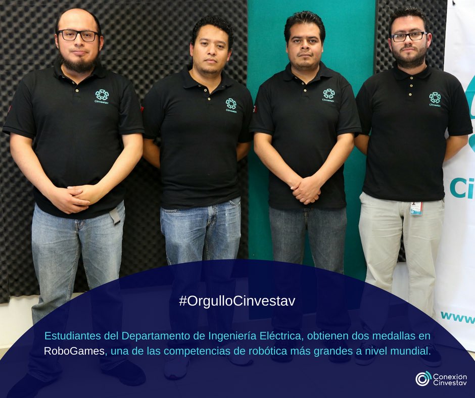 cinvestav's tweet image. #OrgulloCinvestav | #Estudiantes del Departamento de #IngenieríaEléctrica, obtienen dos medallas en #Robogames. 
•Benito Granados Rojas
•Isaí Salvador Hernández Luna
•Jesús Enriquez Gaytán
•José de Jesús Morales Romero 
•Manuel Alejandro Vallejo Alarcón
