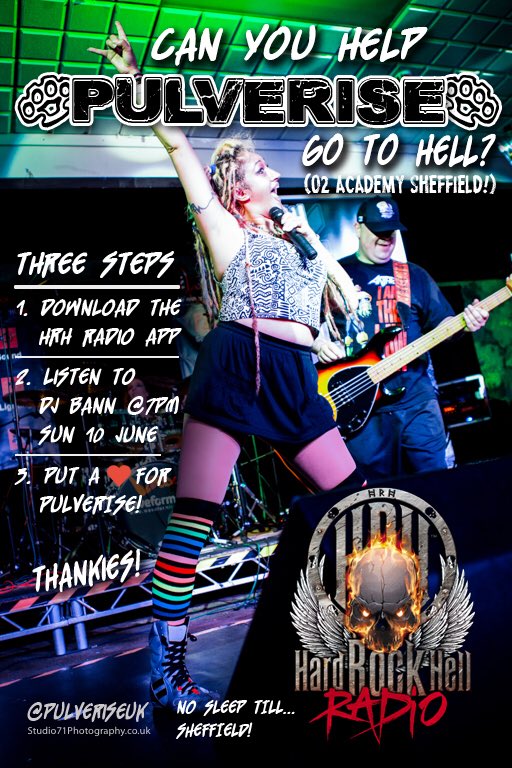Can you help us GO TO HELL?! 😂 (Sheffield!)

1. Download the free, kick ass <a href="/radiohrh/">Hard Rock Hell Radio</a> app

2. Tune in from 7pm tomorrow

3. When you hear our track, ‘Breaking Point’ press the ‘❤️’ button!

It’ll take a few mins but the impact of making the top 10 will last a very long time!