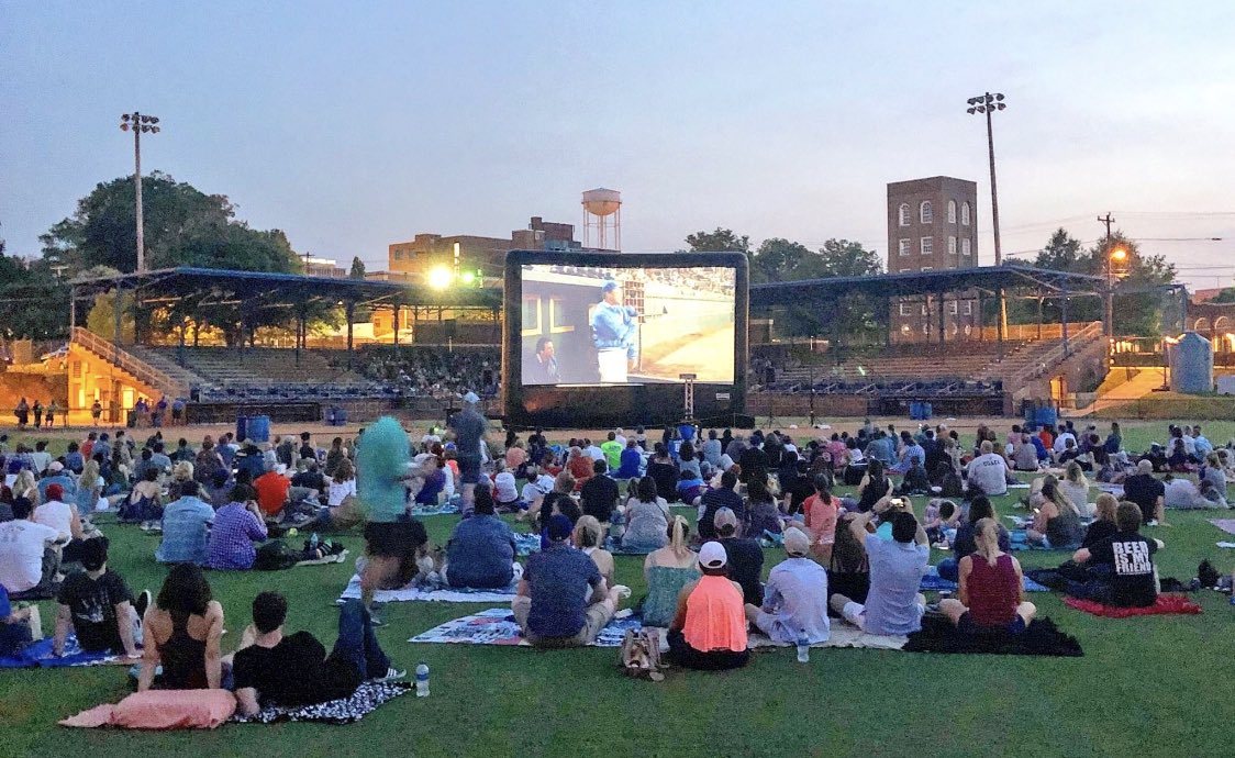 BushLeague101's tweet photo. Watching the movie ‘Bull Durham’ on the Durham Bulls Athletic Park field https://t.co/Vv5SOPhawk