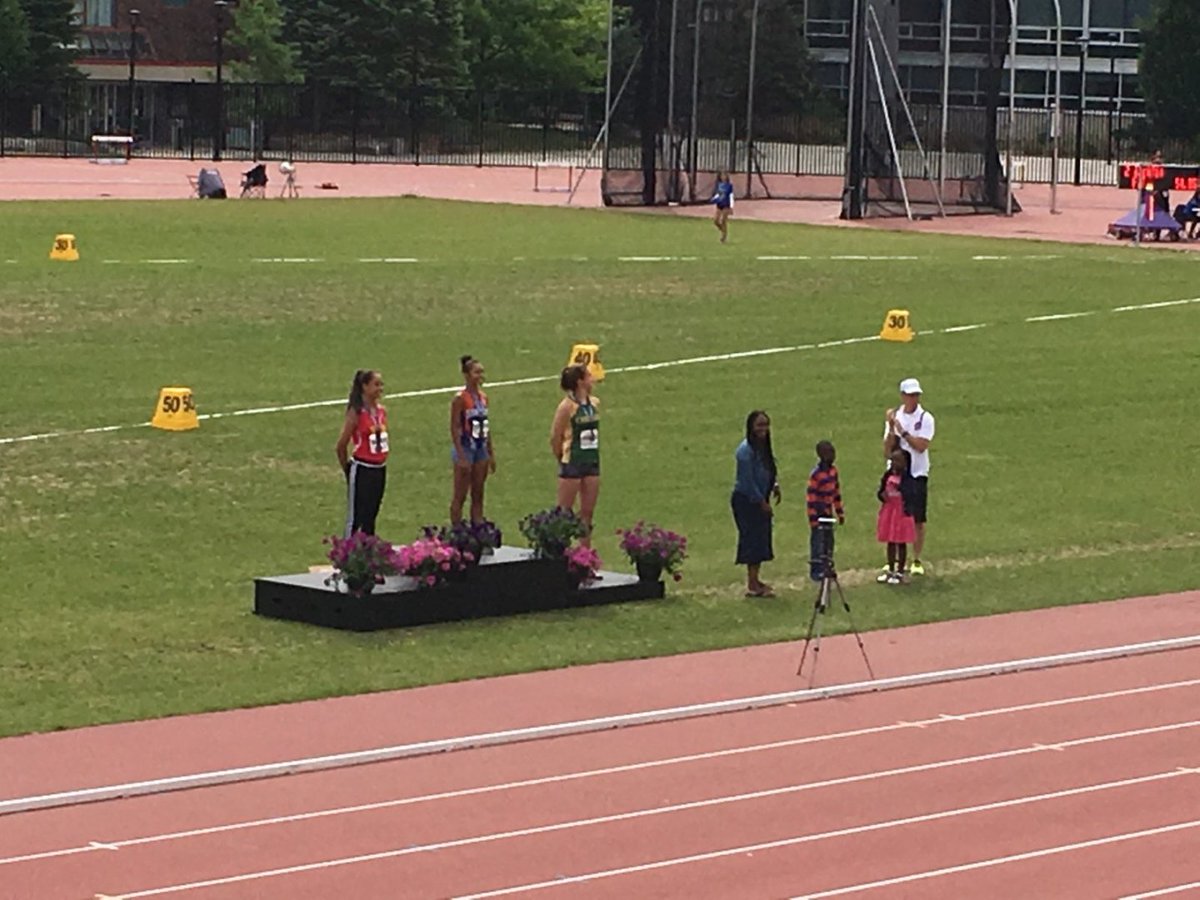 CHCITrack's tweet photo. Maybe hard to see in the first pic but Tamara jumps to bronze @OFSAATrack. ... way to go. 😀A spectacular👑 finish to an amazing 4 years as a Golden Gael. @CHCIsports. https://t.co/6Fy1cKQf7Z