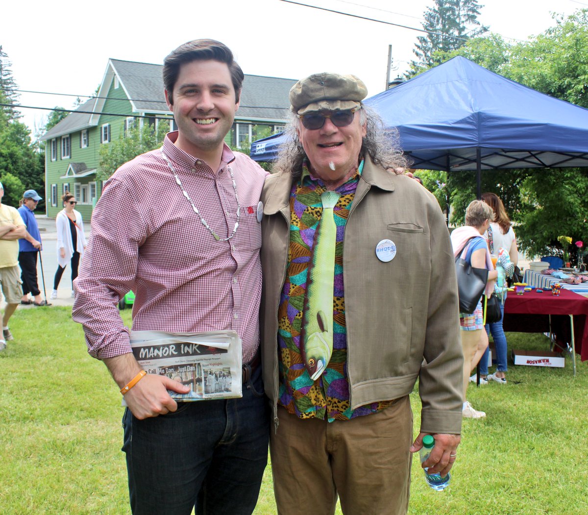 GarethRhodes's tweet photo. Livingston Manor’s #TroutParade is an annual celebration that is not to be missed. If you’re here, make sure to pick up a Rhodes For Congress 🐟 button (which goes nicely w the 🐟🐟 beads) and the June copy of the @manorink! #NY19 #RhodesTrip 🚍🛣🇺🇸 https://t.co/PUrpMmFegP
