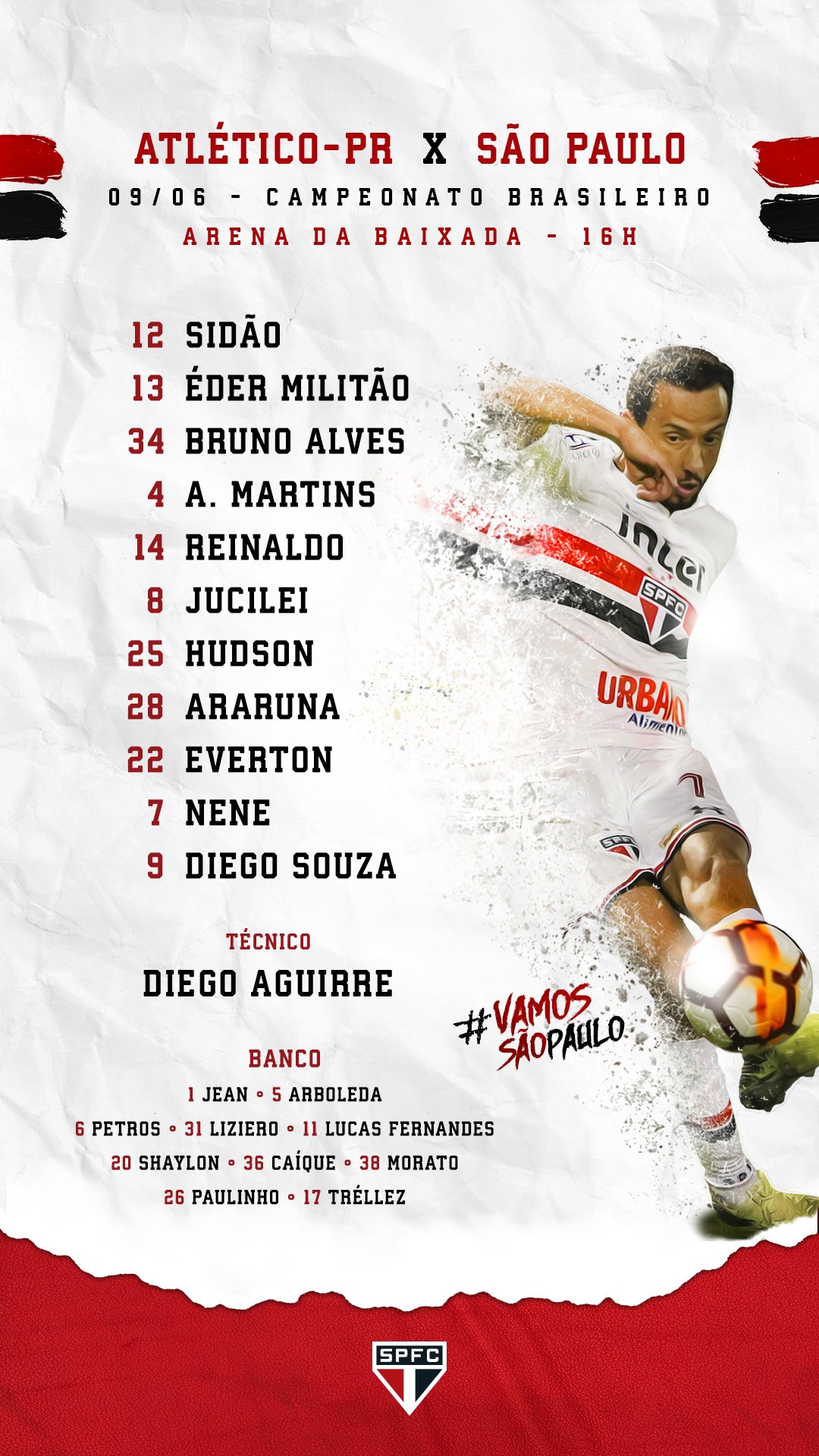 São Paulo FC - Tricolor escalado! #VamosSãoPaulo 🇾🇪