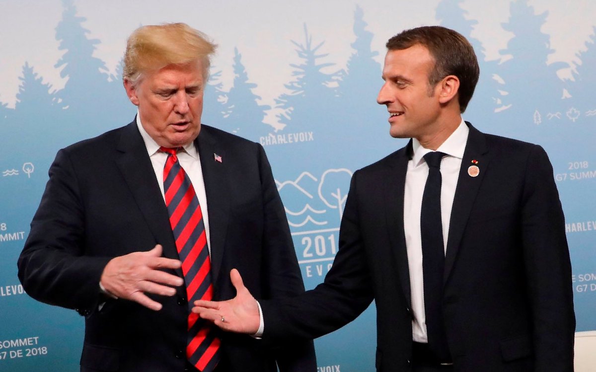 annalecta's tweet photo. The Trump-Macron handshake, a play in four acts https://t.co/Ca6k9bigJg