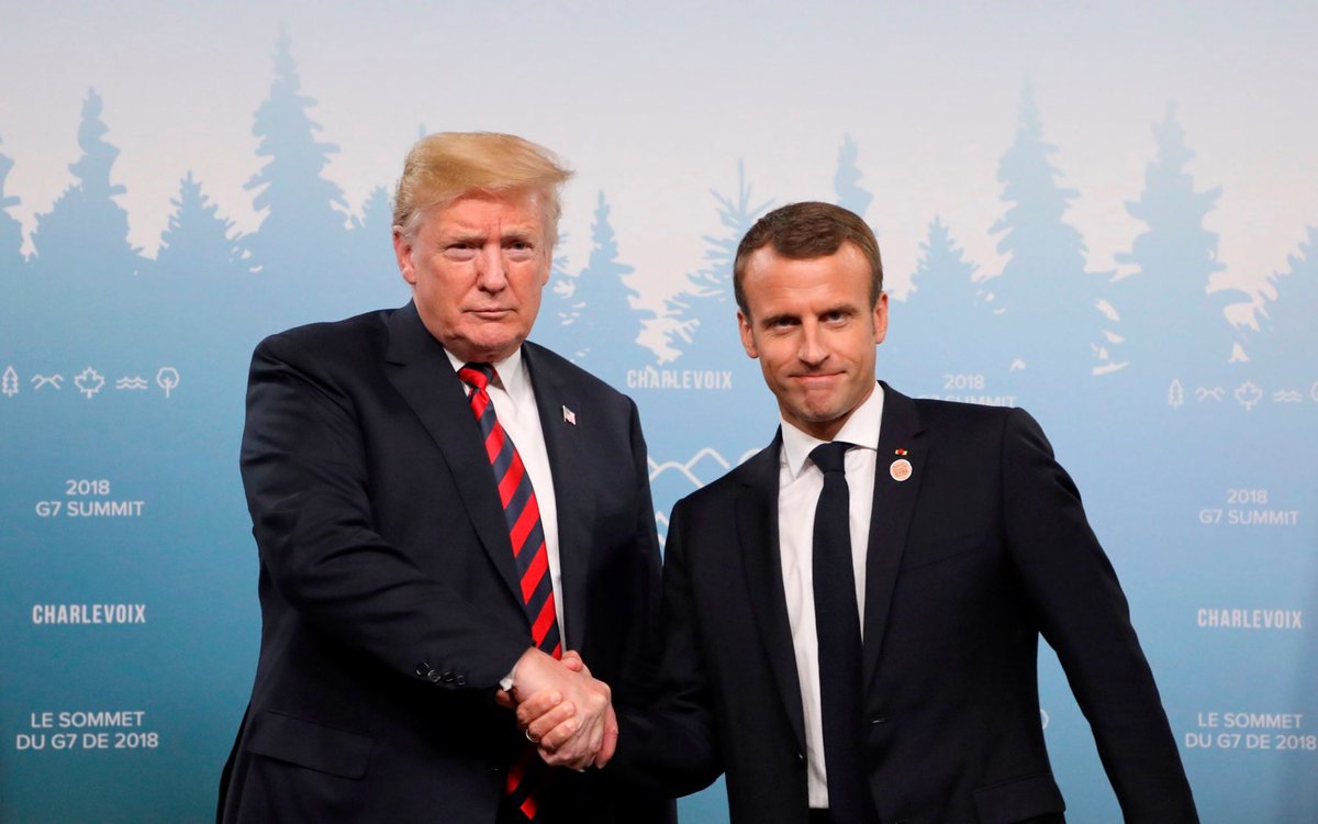 annalecta's tweet photo. The Trump-Macron handshake, a play in four acts https://t.co/Ca6k9bigJg