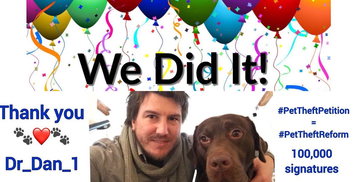 SAMPAuk_'s tweet photo. WE DID IT WITH YOUR HELP ❤️ 100,000 ❤️ A huge thank you to @Dr_Dan_1 for your guidance, advice and creating the #PetTheftPetition. We have done our pets proud ❤️🐾❤️ https://t.co/GjnNaaqWJq https://t.co/Bu6u1Fwbiy