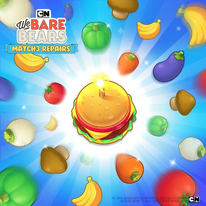 WBB_M3R's tweet photo. It's BURGER TIME!🍔🍔
Smash blocks with powerful burger bomb!

Come &amp; try a burger bomb!😎

#WeBareBearsMatch3Repairs https://t.co/VW26KXDQac