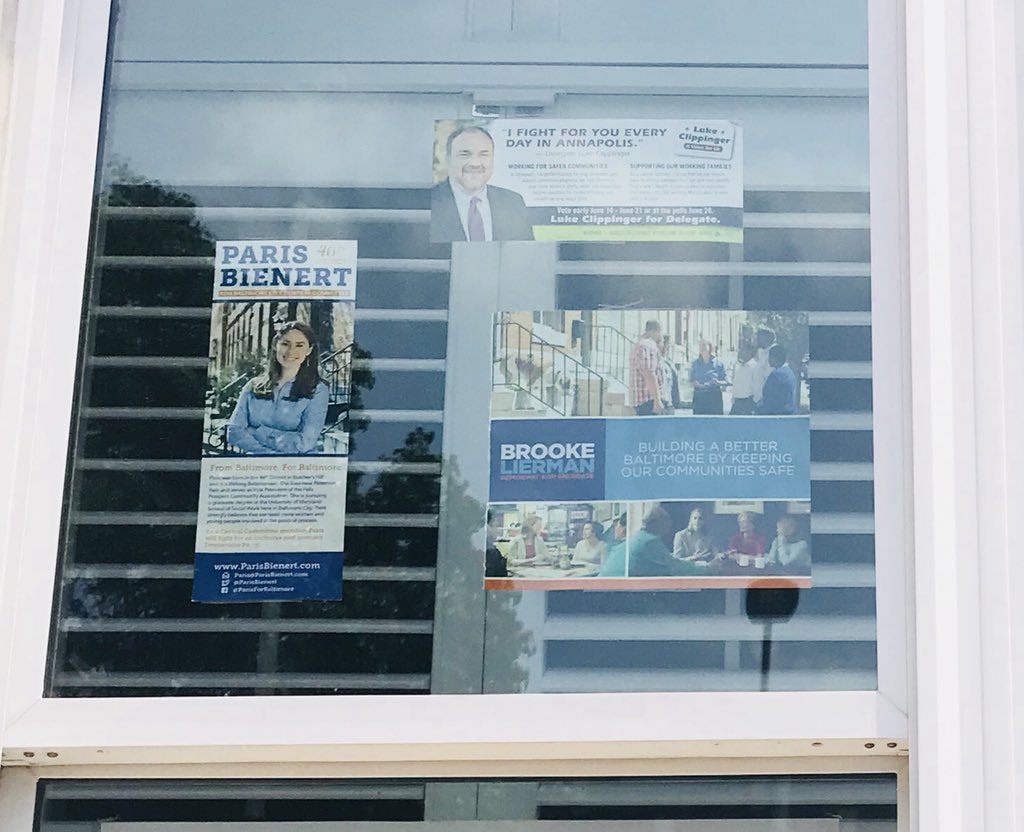 ParisBienert's tweet photo. I just saw my name and face in someone’s window for the first time today. It’s a surreal feeling for sure, but it’s nice to know that all the time knocking on doors is paying off! 😀 Just 4 days until Early Vote starts! #Team46 #BuiltForBaltimore https://t.co/fPzAvWusxO
