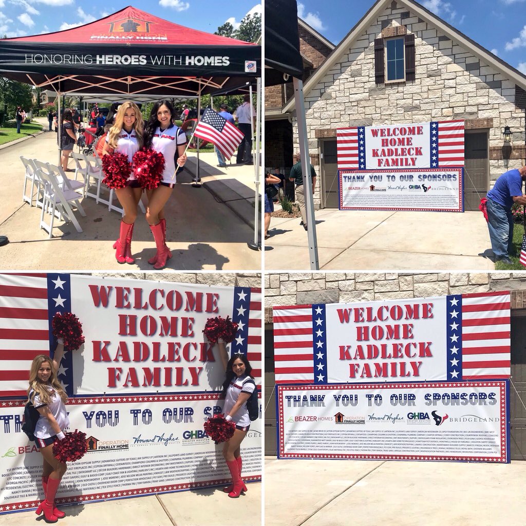 TexansCheer's tweet photo. What an honor it was to welcome the Kadleck family into their new home!🏘
Thank you to @OpFinallyHome for making this possible❣️🇺🇸

#ThankYouForYourService🙏🏼
#TexansCare
#HTCInTheCommunity❤️

➡️In this photo📸
⏩@HTC_EmilyR &amp; @HTC_Kristia🤗
@HTC_Speaker🔊 https://t.co/El7MYlek2l