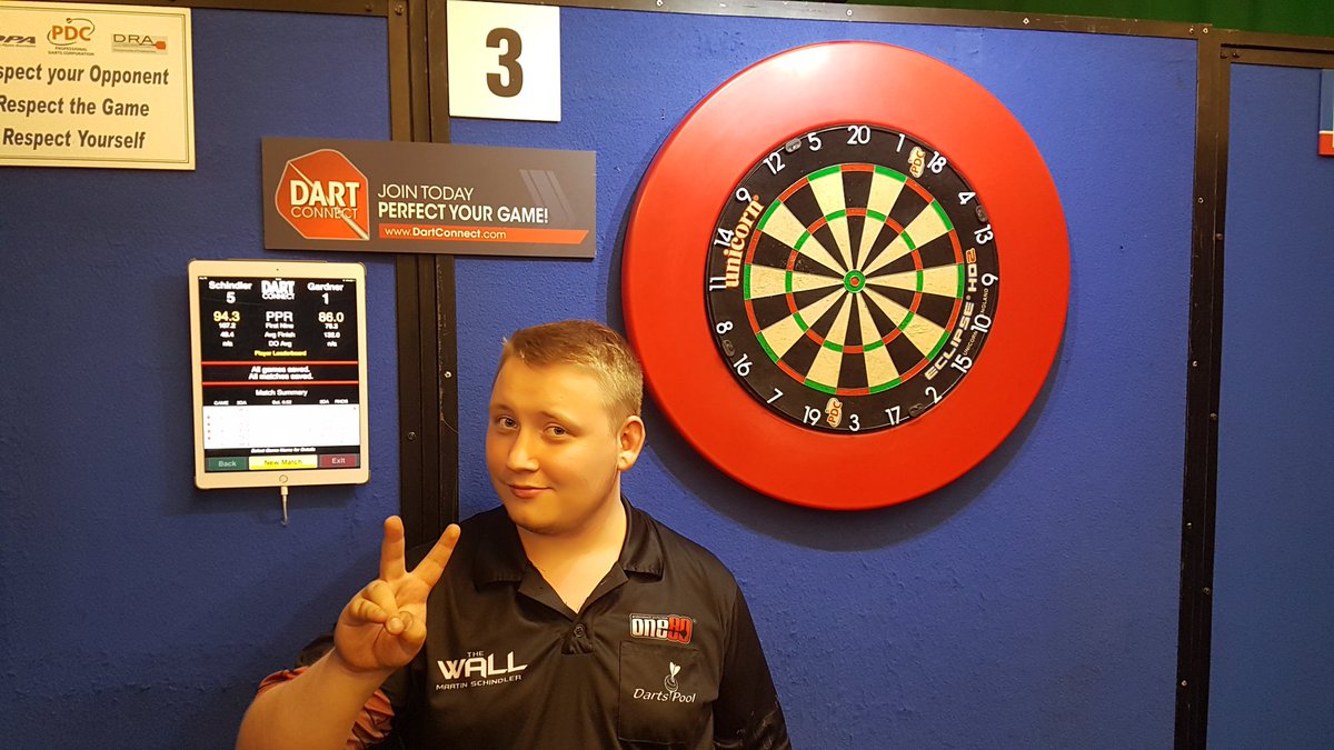 ScottGibling's tweet image. P.D.C. Unicorn Development Tour double today for Martin Schindler. Doing the double at The Robin Park Arena and Tennis Centre. Well done that man.