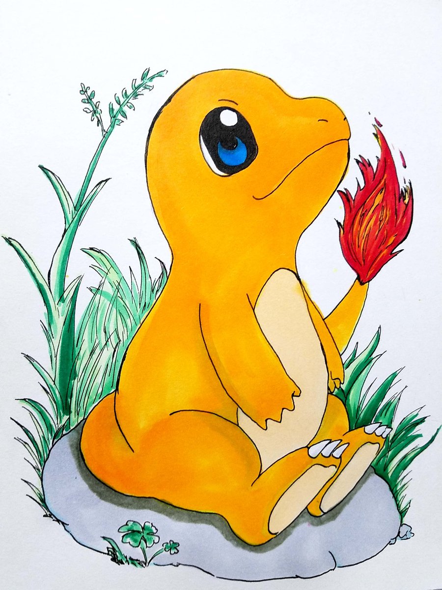 雨ノ音 ゆん 初めてのパートナー 初代no 004 明日良い日になりますように ポケモンイラスト 塗り絵 練習中 ヒトカゲ