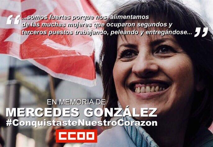 Decenas de compañeras/os se han dado cita en el Tanatorio Sur de Madrid para despedir a Mercedes González, secretaría confederal de Acción Sindical de <a href="/CCOO/">Comisiones Obreras</a>.
“Una mujer valiente y comprometida”, en palabras del secretario general de <a href="/CCOO/">Comisiones Obreras</a>, <a href="/UnaiSordo/">Unai Sordo</a>. #ConquistasteNuestroCorazón