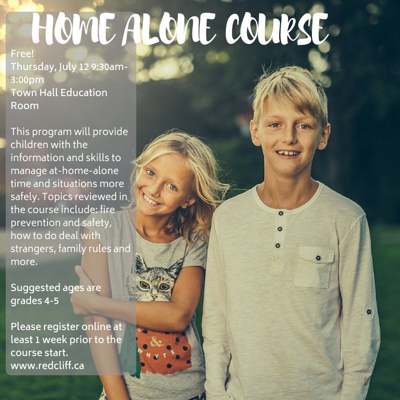 TownOfRedcliff's tweet photo. We are offering the next #HomeAlone course for #children July 12th! Register online: https://t.co/6sLBqja0GG https://t.co/RBwLIfuxkl