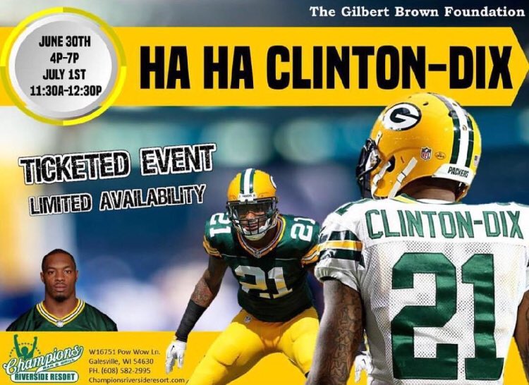 Cheeseheads &amp; Packer fans!! <a href="/haha_cd6/">Ha Ha Clinton-Dix</a> will be at Champions on June 30th &amp; July 1st for an exclusive autograph signing in partnership with the <a href="/GB_Foundation93/">GB_Foundation</a> ! For more information, check out www.championsriversideresort.con