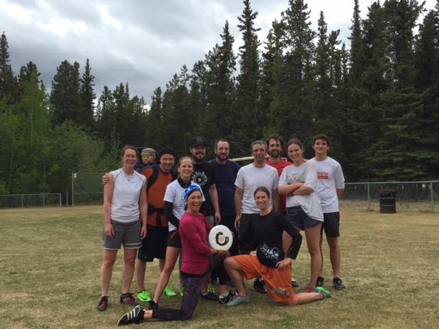 UltimateCanada's tweet photo. It was a Chilly day on a busy weekend in Whitehorse! Only 9 degrees, 11
players and 1 fan. We forgot to keep score so we’ll call it a tie
because everyone wins when you spend a Saturday playing ultimate! Red team 13, White team 13. #AHGCUG2018 https://t.co/j7bya6ttEe