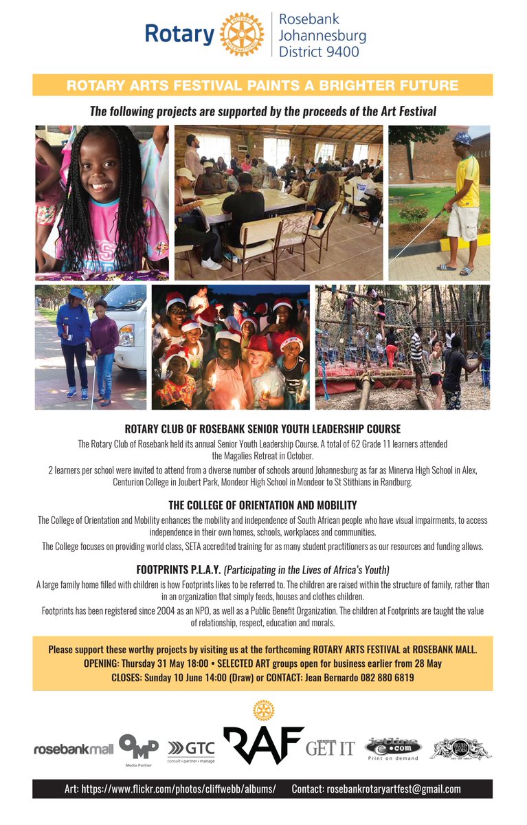 RotaryArts_Fest's tweet photo. Raffle tickets available at @RosebankMall tomorrow to stand a chance to win one of four original paintings by Mario Soares, Paul Botes, Chrysoula Argyros and Edward Selematsela. R10 a ticket!! All proceeds go to #charity
#sundaymarketrosebank #SAart #jozi https://t.co/5yTwL53bVd
