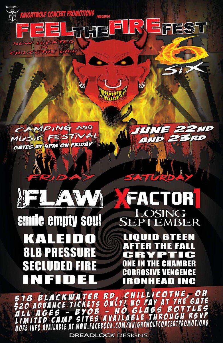 Feel the Fire Fest 6. Two days of Rockin' &amp; Campin'. $20 Tix for both Friday &amp; Saturday, June 22nd &amp; 23rd. Camping is $10 per site (4 people total up to 2 tents per site). Check out our FB page <a href="/Secluded/">worldplay.</a> Fire am PM us for your Tickets. It will get here before you know it!