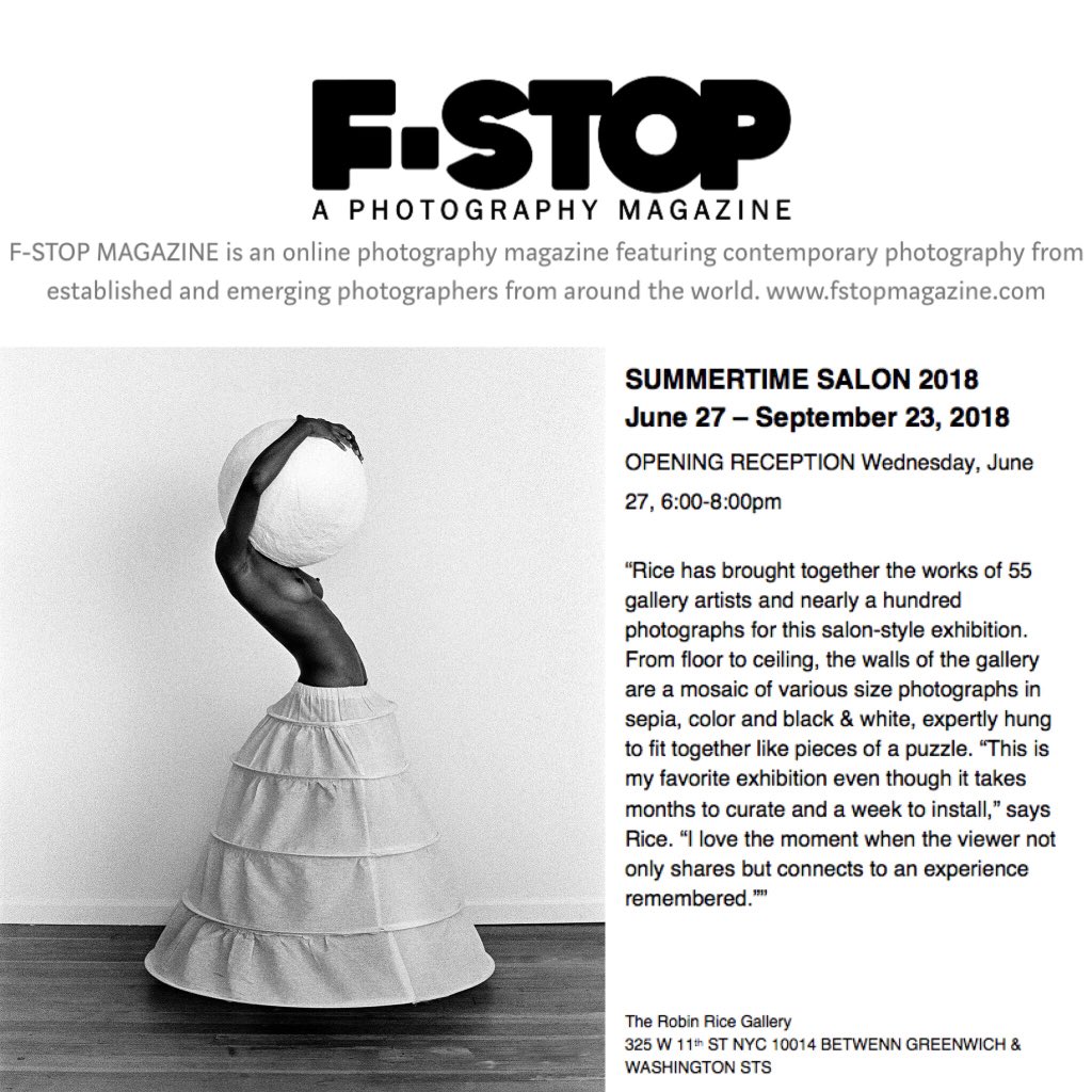 Thank you @fstopmagazine for the shout out! We hope everyone's as excited for the Summer Salon as we are. The Opening Reception is June 26th, 6-8pm. Come view the exhibition and have a glass with us.