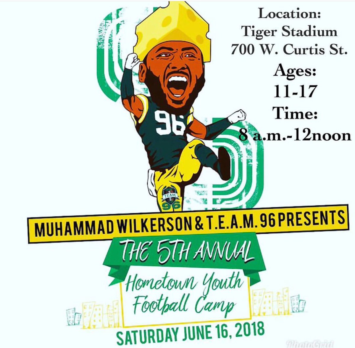 TEAM96_'s tweet photo. Green Bay Packers Muhammad "Mo" Wilkerson will host his 5th Annual Hometown Youth Football Camp.
The camp will focus on football fundamentals, as Wilkerson, his NFL friends and a few local coaches offer group and one-on-one instruction to particpants. June 16 2018 https://t.co/p9j417eRQY