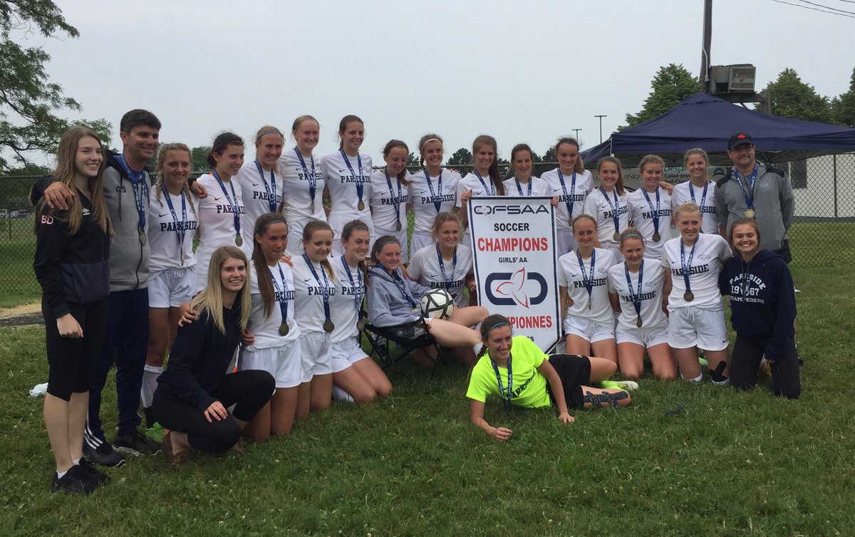 Safadi1266's tweet photo. ⁦@ParksideCI⁩ ⁦@hometownplayca⁩ Lady Stamps are OFSAA champs for the second time in three years!  Parkside finished the season with a record of 23 wins and 1 tie.  So proud of these young ladies. https://t.co/xo6mPuzuut
