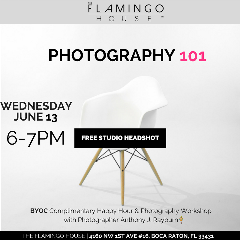 flockthenfly's tweet photo. Enjoy a complimentary Photography Workshop &amp; Happy Hour with Anthony J. Rayburn and a chance to take headshots in The Flamingo House's professional studio Wednesday, June 13th, from 6-7pm
https://t.co/oGemsykUcH
#BocaRaton #photography #Photographyworkshop https://t.co/w15WkDYkFc