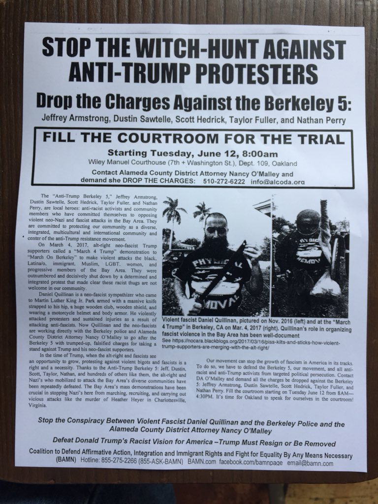 Stop the Witch Hunt Against Anti-Trump Protesters - Court Support @ Wiley Manuel Courthouse, Dept 109 | Oakland | California | United States