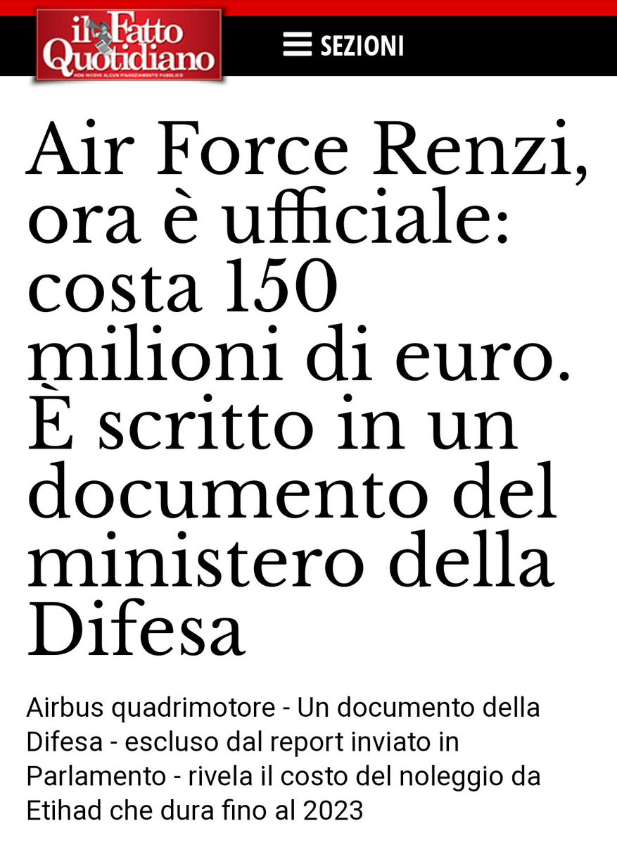 XMERIDIO78's tweet photo. Mentre i depressi renziani ironizzano sul #Premier #conte ,
arriva l'ufficialità: Air Force #Renzi da 76 mila euro al giorno per un totale di 150 milioni di euro.
Il noleggio da Etihad dura fino al 2023.
Che mentecatti questi sinistroidi. https://t.co/woRVAnupM4