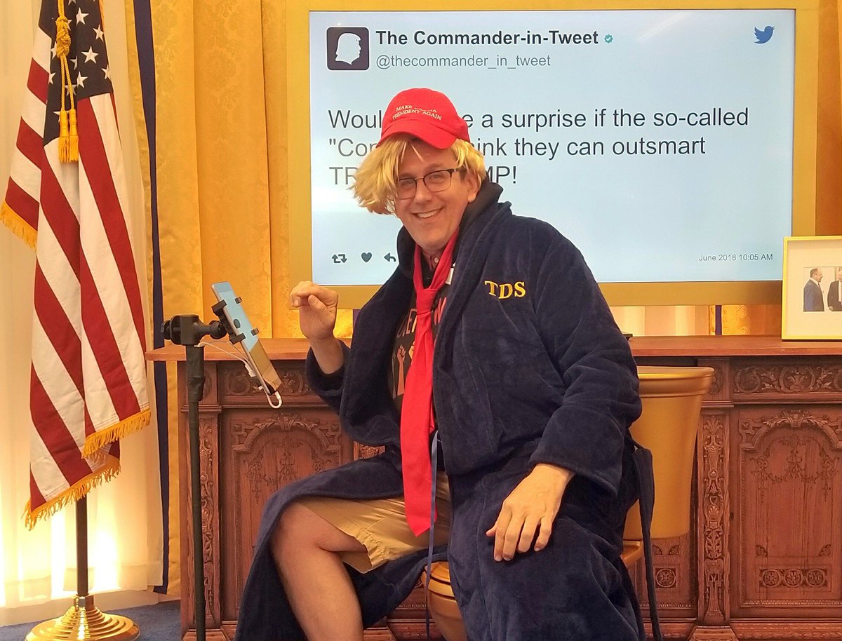 CareyGLY's tweet photo. The Trump Twitter Library was SAD! 
More here:  https://t.co/qmBkqPkAr8
#DailyShowLibrary #TrumpTwitterLibrary #WeHo #Pride https://t.co/2wdNMOnlOZ