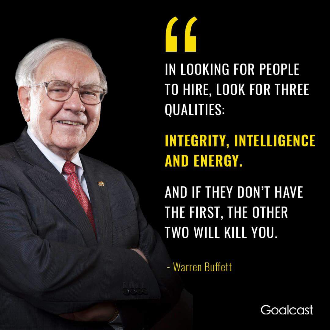 توییتر \ Benny Christian در توییتر: "In looking for people to hire, look for three qualities: Integrity, intelligence and energy.... ~Warren Buffett #ThinkBIGSundayWithMarsha #SuccessTRAIN #Success #IQRTG #Quote #Mpgvip #spdc #makeyourownlane #startup ...