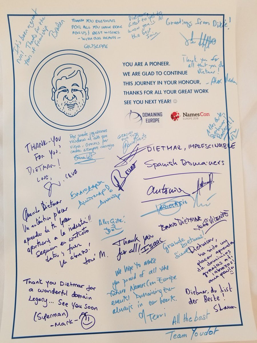 amelen's tweet photo. Thanks again Dietmar! This is only my second year at #DomainingEurope, but it's clear that you've created a tradition that will continue for years to come! #NamesCon #NCEurope https://t.co/6wOsqwe8GN
