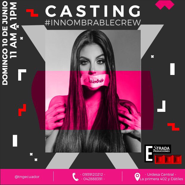 EstradaProducc's tweet photo. Quieres formar parte de innombrable crew? 💃🏻🕺🏻 Si quieres ser parte del grupo de bailarinas de Dayana los esperamos en el casting oficial ‼️ Dirección: urdesa central la primera 402 y dátiles @tngecuador Hora: 11 Am - 13 Pm https://t.co/eGqdWMHu8K