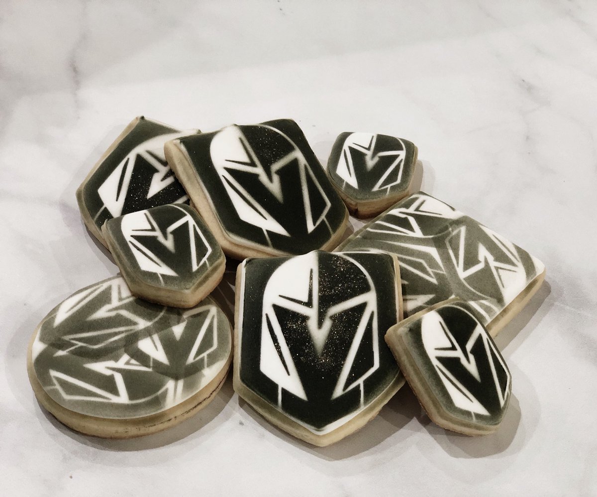 andieveronica's tweet photo. I have about 4 dozen left over assorted Golden Knight cookies leftover!! Comment if you want them, selling price is $25.00 a dozen! Get em while they last, I’ll post sold on this whenever they are all gone!! @GoldenKnights #vgk #goknightsgo #notjustwhenwewin https://t.co/G6Xw1K5zCM