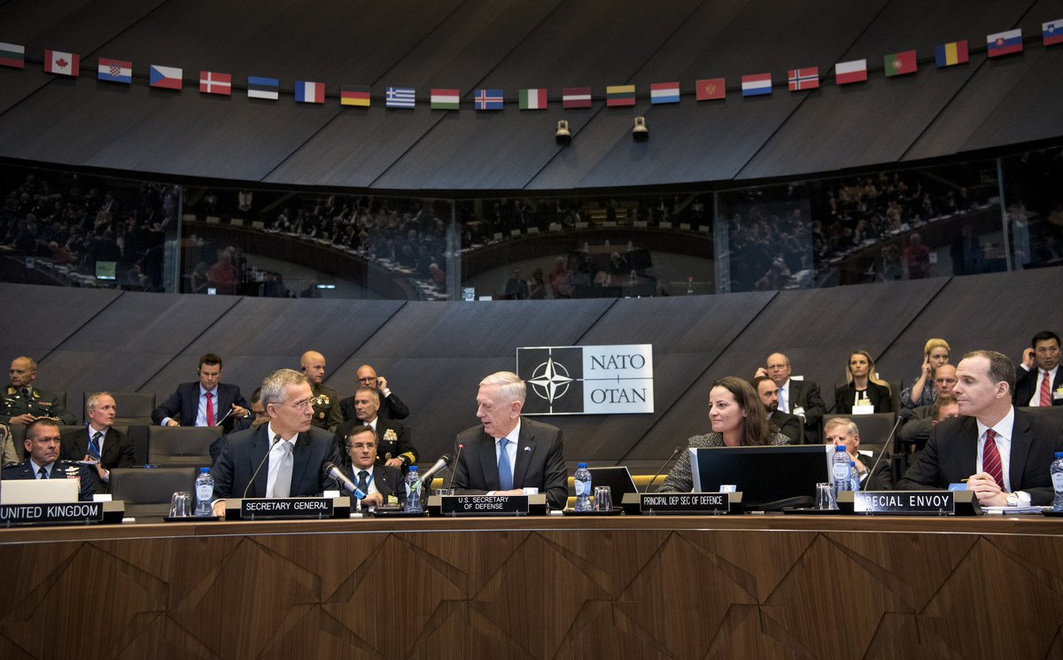 #SecDef Mattis and <a href="/NATO/">NATO</a> Secretary General <a href="/jensstoltenberg/">Jens Stoltenberg</a> hosted the 5th #DefMin meeting. Ministers reiterated their unrelenting commitment to ensuring the lasting defeat of ISIS/Da’esh.
Statement: go.usa.gov/xQ6qs