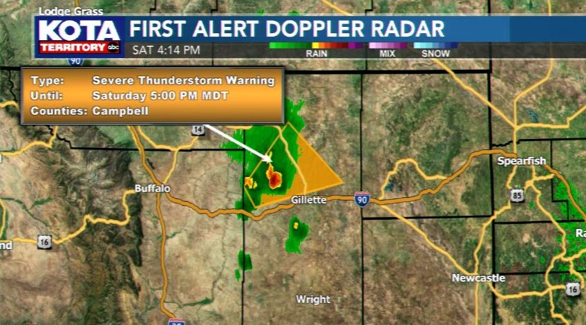 colleenhurleywx's tweet image. Severe thunderstorm warning north of Gillette. The storm is moving northeast at 20 mph and is capable of producing 60 mph wind gusts and half dollar size hail. #kotaweather #wywx