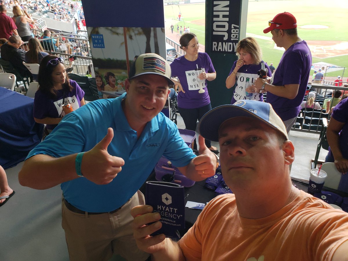 JonStorck1's tweet photo. Hyatt Love at the @JaxShrimp game! #Explorist level and climbing! @HyattJAXX @hyattregency @121Financial https://t.co/6iNza5qLAG