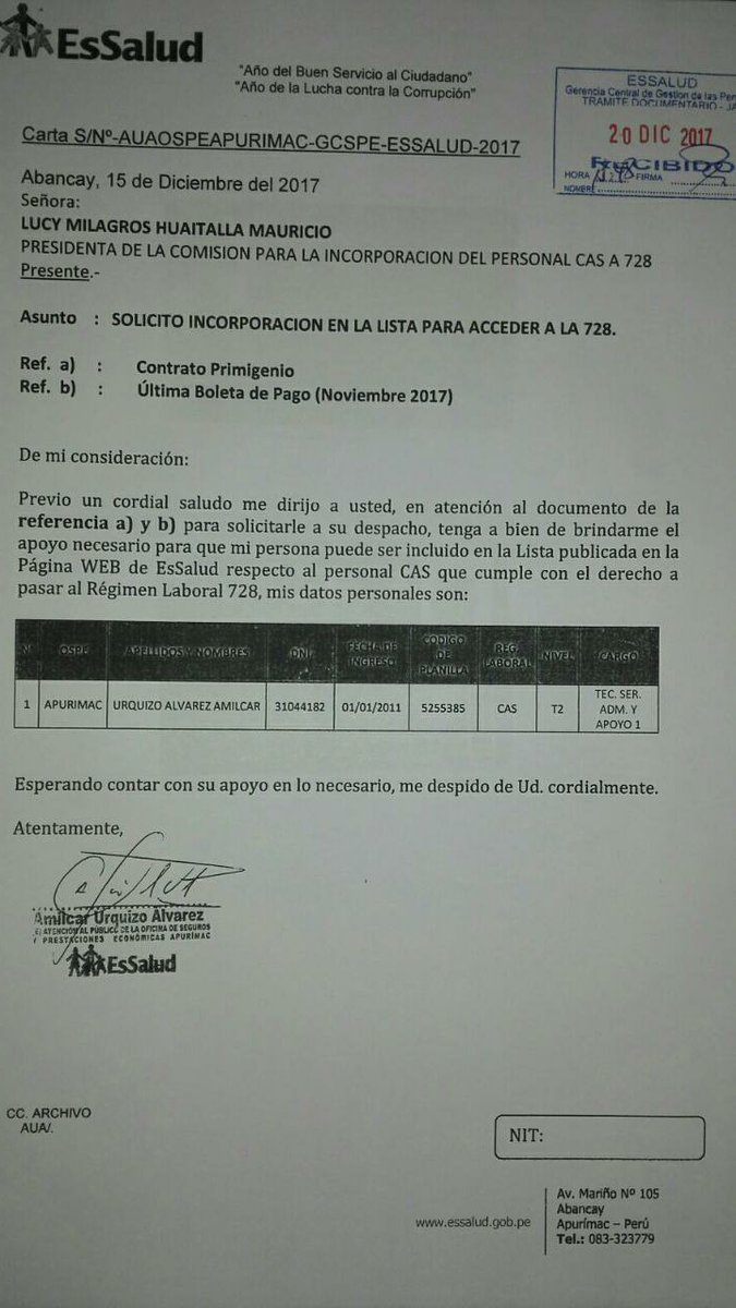 Anniecas16's tweet photo. En Apurimac tenemos a tres trabajadores ingresantes en el año 2011, y por un error en la data ¡Oh Sopresa! no están en el pase de @Cas_a_728  ¿Quien es responsable de este "error" los #Cas?  y la actual gestión te dice NO, porque tu solicitud es extemporànea, @MTPE_Peru Atención. https://t.co/WVaHCQpkRH