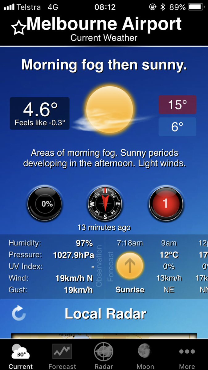 jmort77's tweet photo. Looking forward to my 24c turnaround in 12 hours. Bloody cold here in Melbourne this morning. Definitely feels like -0.3c with a T-Shirt on 🤦‍♂️ https://t.co/WNUFquMaNA