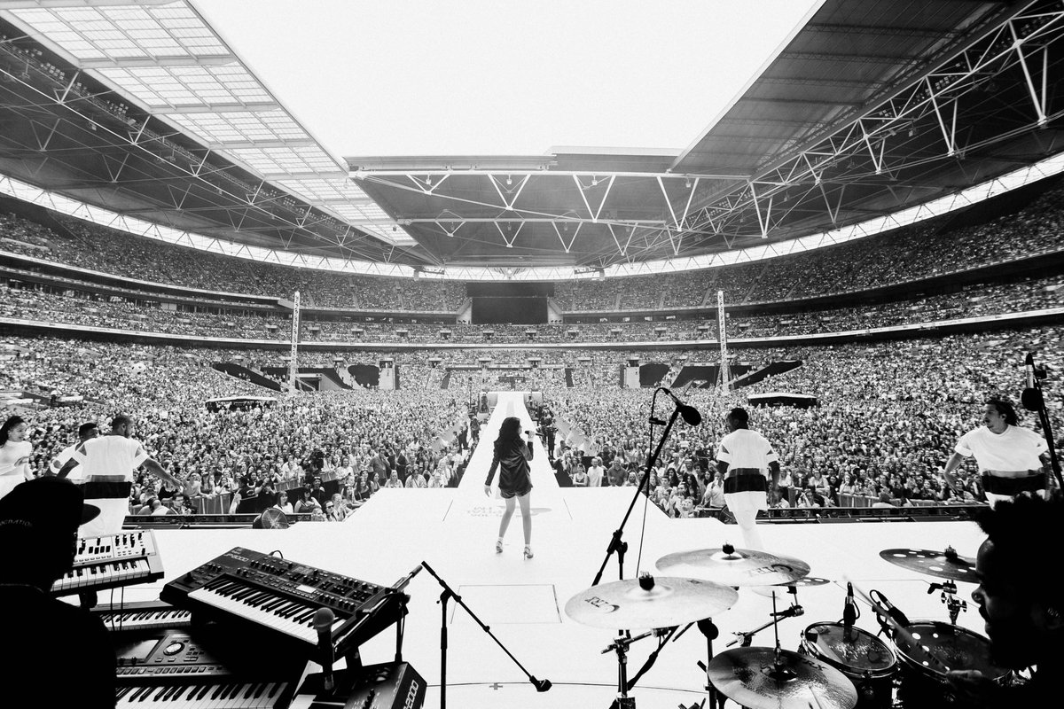 Camila_Cabello's tweet photo. today we played in 2 stadiums in a day !!! taking the opportunity to say that cause you just never know where life will take you 😂 thank you so much @capitalofficial #capitalsummertimeball and all of you guys there 💜 gonna pass out now, love you 📸 @JosiahVanDien https://t.co/gycUWMQpYe