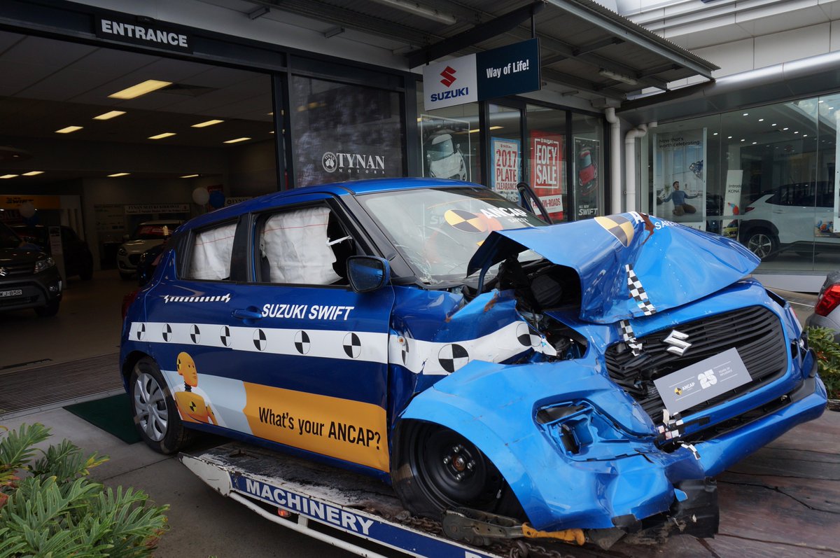 ANCAPsafety's tweet photo. Crash-tested @suzukioz #Swift now on display at @Tynan_Motors in Kirrawee. Pop on down to take a look at how it stacks up in the safety stakes https://t.co/Cducjx0yaD https://t.co/CyqMu8FscP