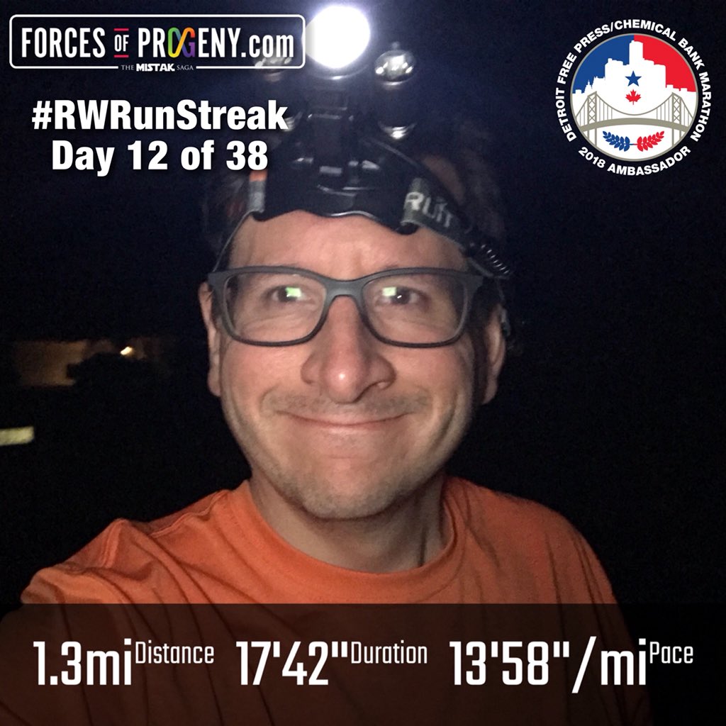 ForcesOfProgeny's tweet photo. #RWRunStreak Days 11 (Thurs) & 12 (Fri)
Day 11: 3mi @ 12:52/mi for 38:51
Day 12: 1.3mi @ 13:58/mi for 17:42
#FreepHalf Training
#FreepMarathon Ambassador https://t.co/d1LF6jjJvc