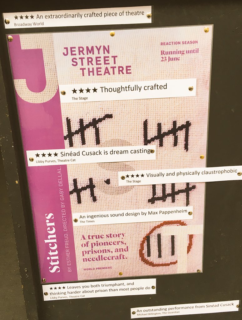 helenjerome's tweet photo. WELL STITCHED✂️
Recommend #JSTStitchers by @estherfreudrite directed by @GabyDellal @JSTheatre which stitches together a true prison story starring #SineadCusack and fine ensemble of #TrevorLaird @NardoneMichael @ewanstewart12 @FrankieWilson93 #MartinDocherty #VictoriaElizabeth https://t.co/rjji8cBkKc