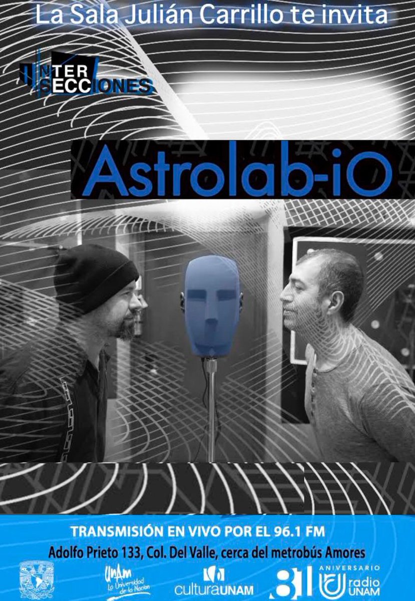 C_CulturaUNAM's tweet photo. @Astrolab_iO (@AlejandroOtaola y @javierlaranet) penetra al escucha con su Balada Noise y Trashambient, 🎶 por medio de sesiones de improvisación y composición en tiempo real.👌 ¡Atrévete a experimentar! 🔖 Tu pase aquí 🌐 https://t.co/JV9LY6Jbtx https://t.co/3y9csBjGFt