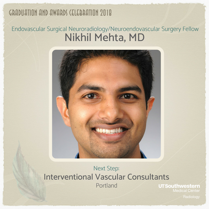 UTSW_Radiology's tweet image. We congratulate Nikhil Mehta for successfully completing his advanced training in Endovascular Surgical Neuroradiology/Neuroendovascular Surgery! #utsw #RADgrad2018