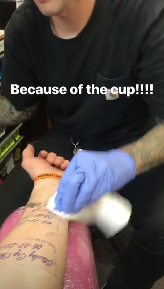 BarstoolNate's tweet photo. Bura is getting tatted up #BecauseOfTheCup https://t.co/VwHP66tS6u