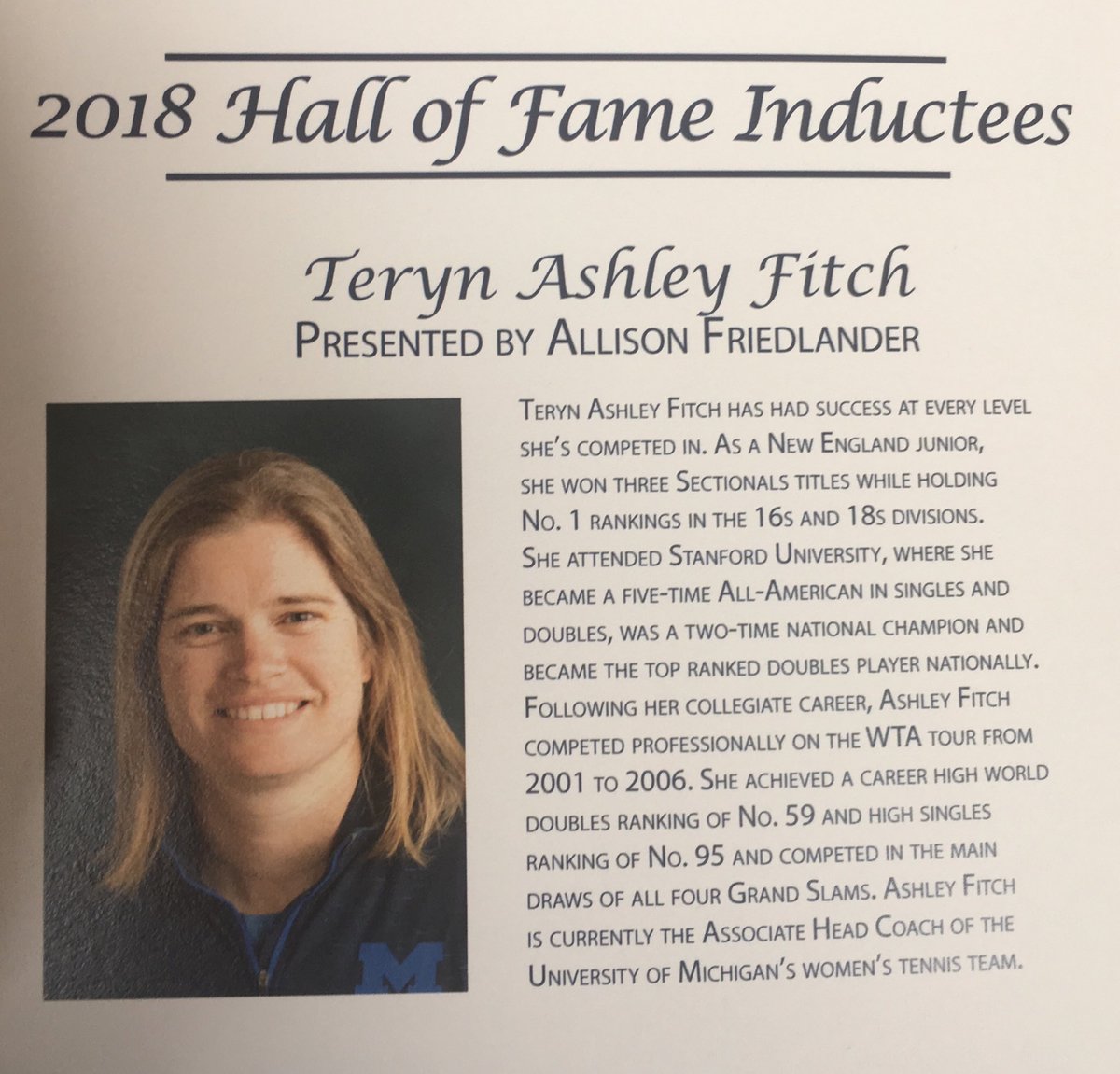 Congrats to my sister, <a href="/theteryn/">Teryn Fitch</a>, for being inducted into the New England Tennis Hall of Fame! <a href="/umichtennis/">Michigan Men’s Tennis</a>