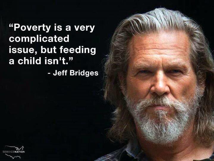 dekebridges's tweet photo. Poverty is a very complicated issue, but feeding a child isn't.
-Jeff Bridges
We must be better..
Build together..
Grow together.
Life is teamwork.
#FightHunger #KindnessMatters https://t.co/F7YQIUPYTh