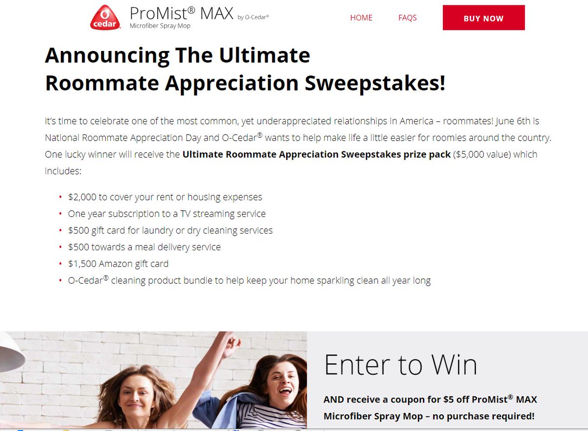 SweepsAdvantage's tweet photo. One lucky winner will receive the Ultimate Roommate Appreciation Sweepstakes prize pack ($5,000 value)! LIKE O cedar? https://t.co/BgfMtGJViG #ocedar #sweepstakes https://t.co/8RJCyyRXll