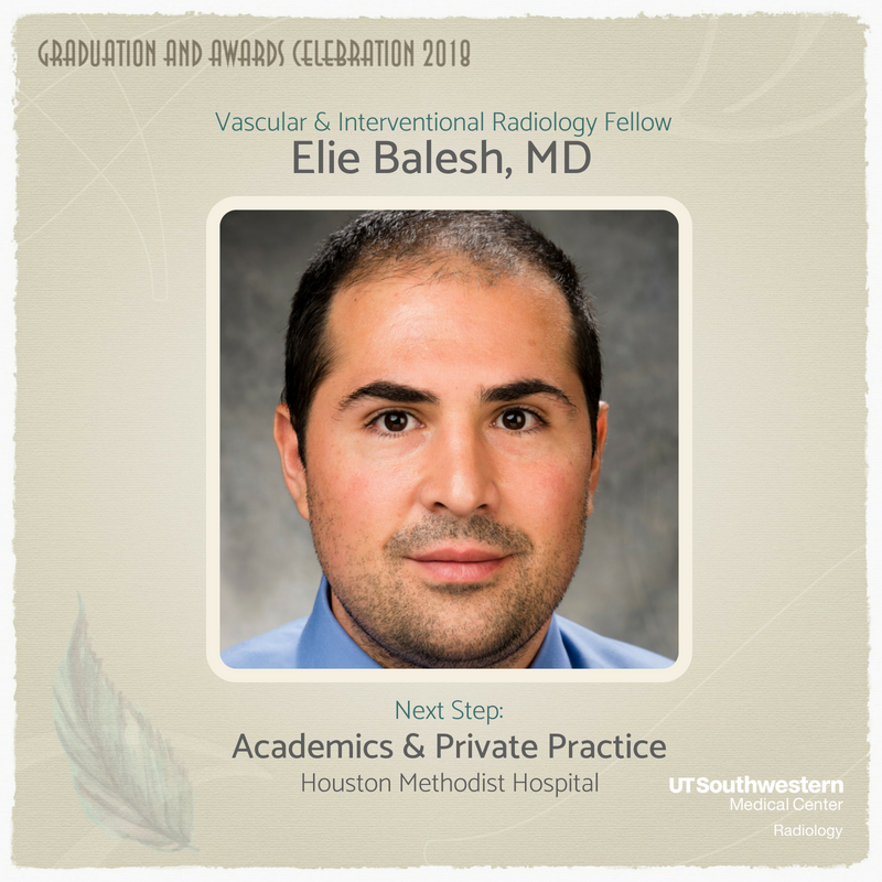 UTSW_Radiology's tweet image. We congratulate Elie Balesh for successfully completing his advanced training in Vascular &amp;amp; Interventional Radiology! #utsw #RADgrad2018