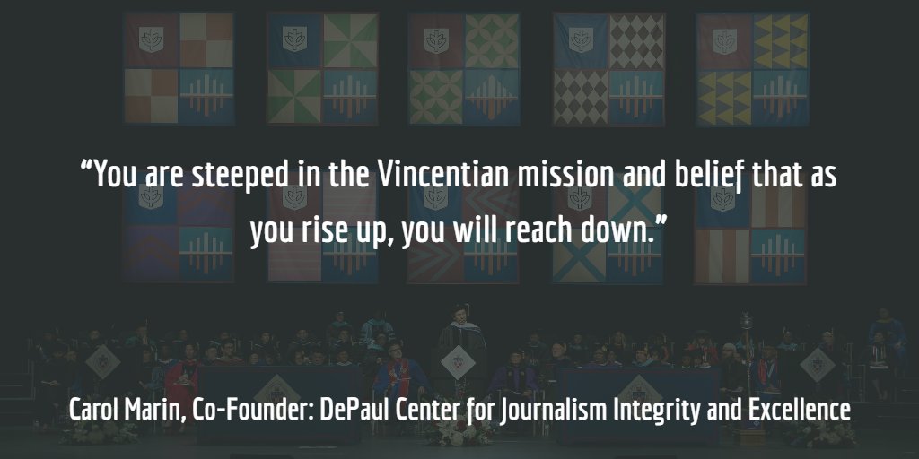 DePaul_News's tweet photo. .@CarolMarin, a veteran Chicago journalist &amp; co-founder of the DePaul Center for Journalism Integrity &amp; Excellence, spoke to the new #DePaul graduates about the university's legacy of inclusion &amp; its Vincentian values.

#DePaulGrad2018 #herewedo 🔵🔴🎓

📸Jeff Carrion, @DePaulU https://t.co/MMeAgHadd5